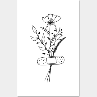 Floral Botanical Line Art Minimal | Black and White Design Posters and Art